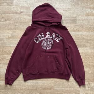 Vintage 70s Colgate Collegiate Pacific Flock Print Hoodie Sweatshirt Large L